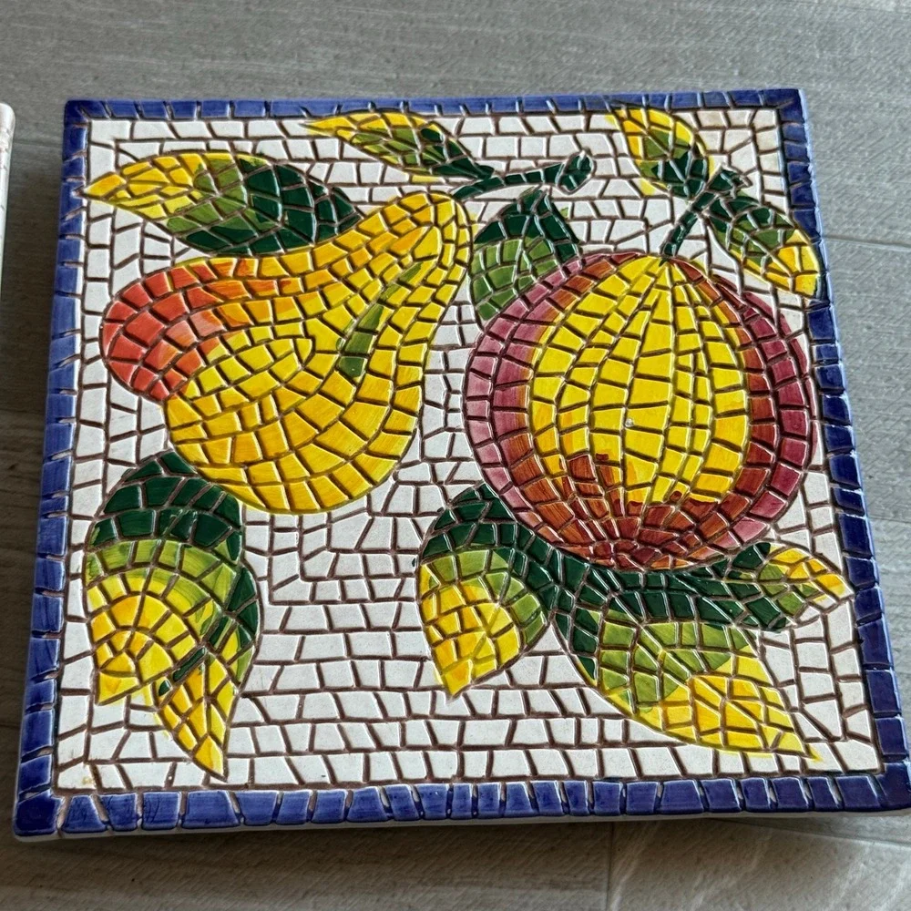 Ceramic Tile Art Coasters,‎ Mosaic Look Fruit Grapes Home Decor Cookware Italy